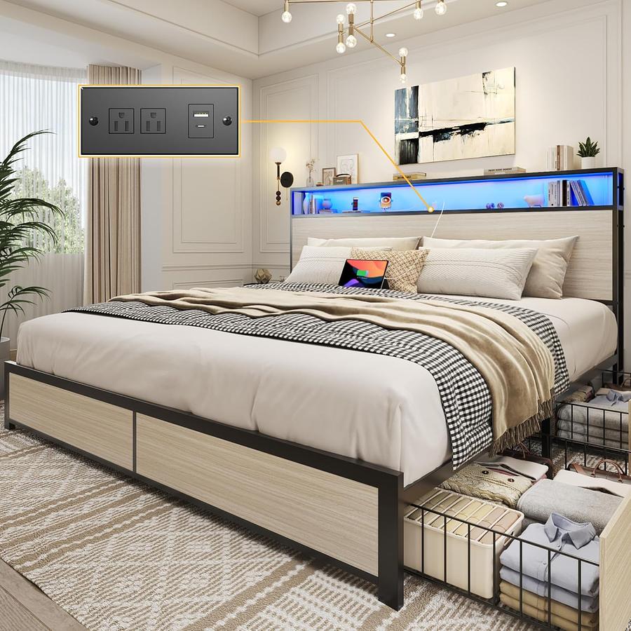 4 CAJONES, MADERA SOLIDA, LED, BEIGE — foto 1