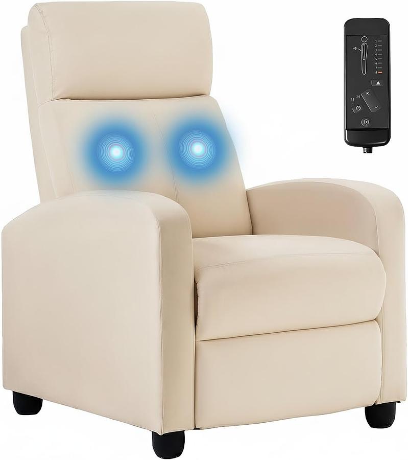 SOFA RECLINABLE MANUAL CON MASAJE TELA BEIGE — foto 1