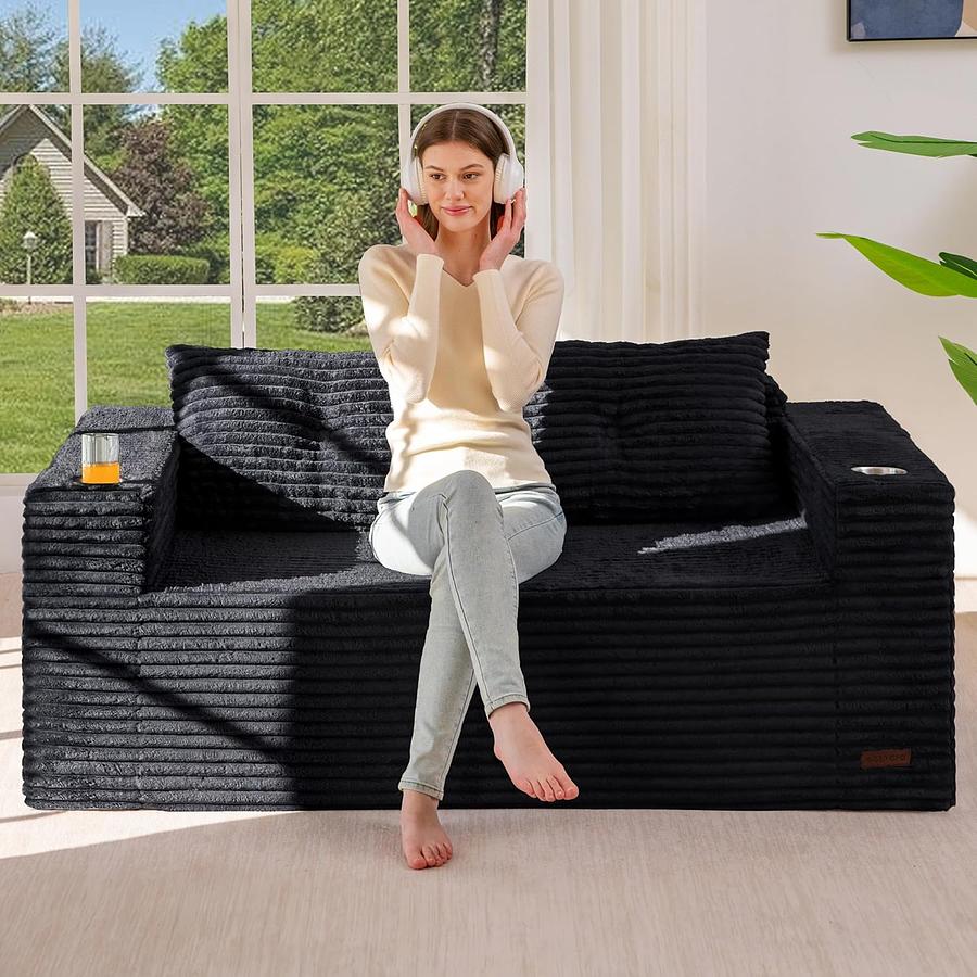 LOVESEAT DE 63´TELA DE PANA COLOR NEGRO — foto 1
