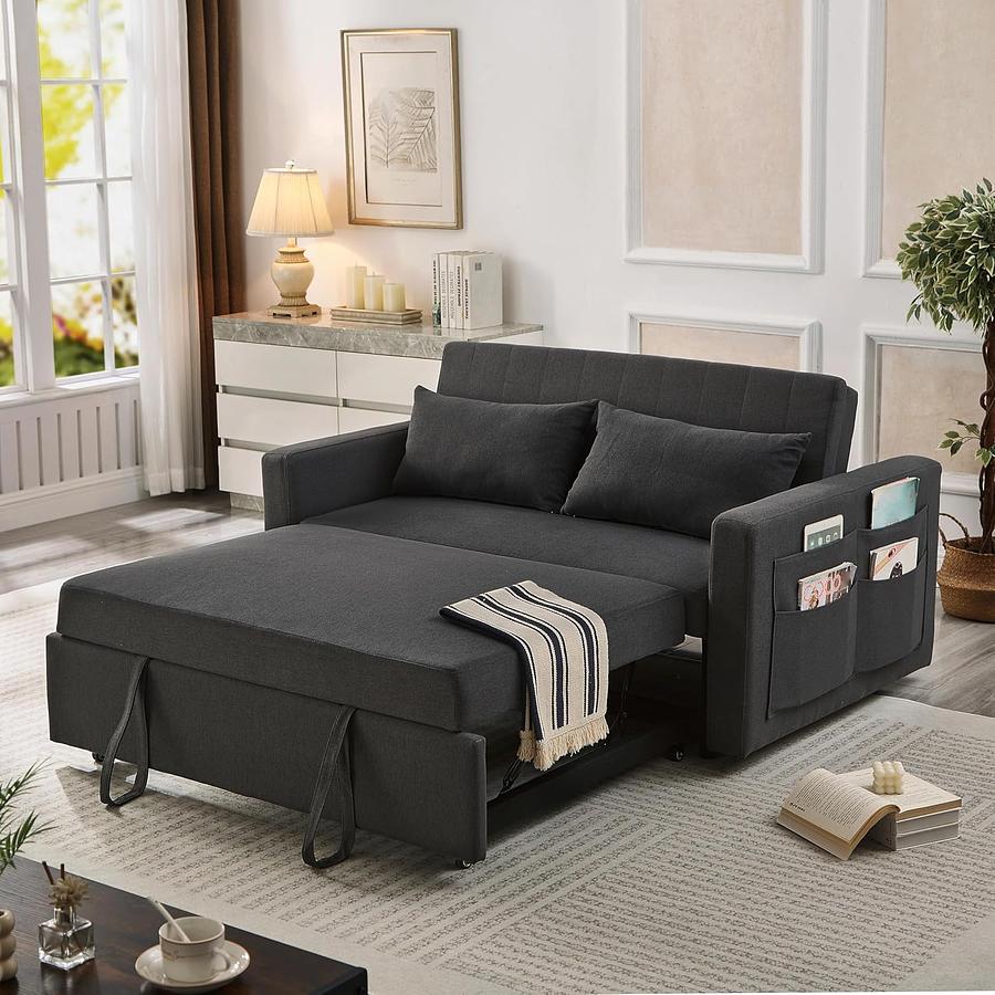 SOFA CAMA MATRIMONIAL, TELA DE LINO NEGRO — foto 1