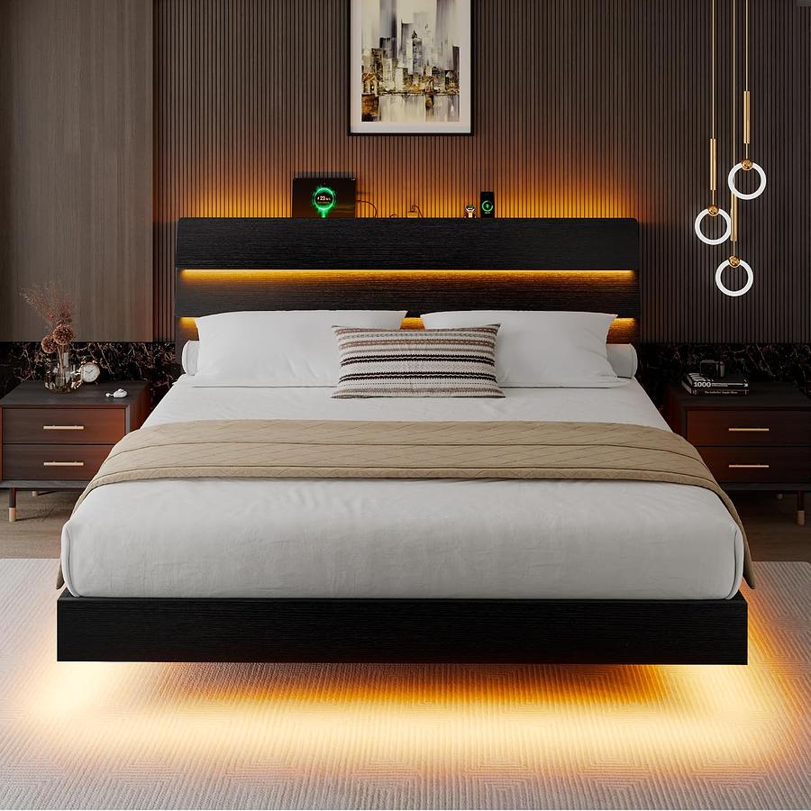 FLOTANTE DE MADERA MACIZA COLOR NEGRO — foto 1