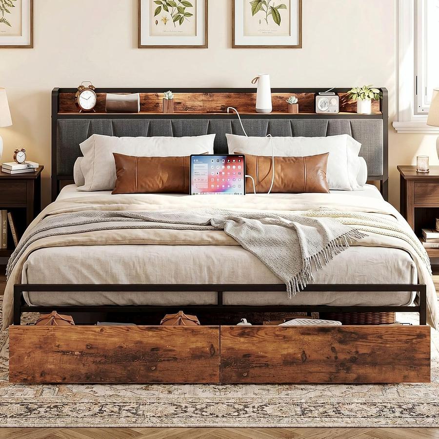 BASE DE CAMA KING, DOS CAJONES Y ESTACION DE CARGA — foto 1
