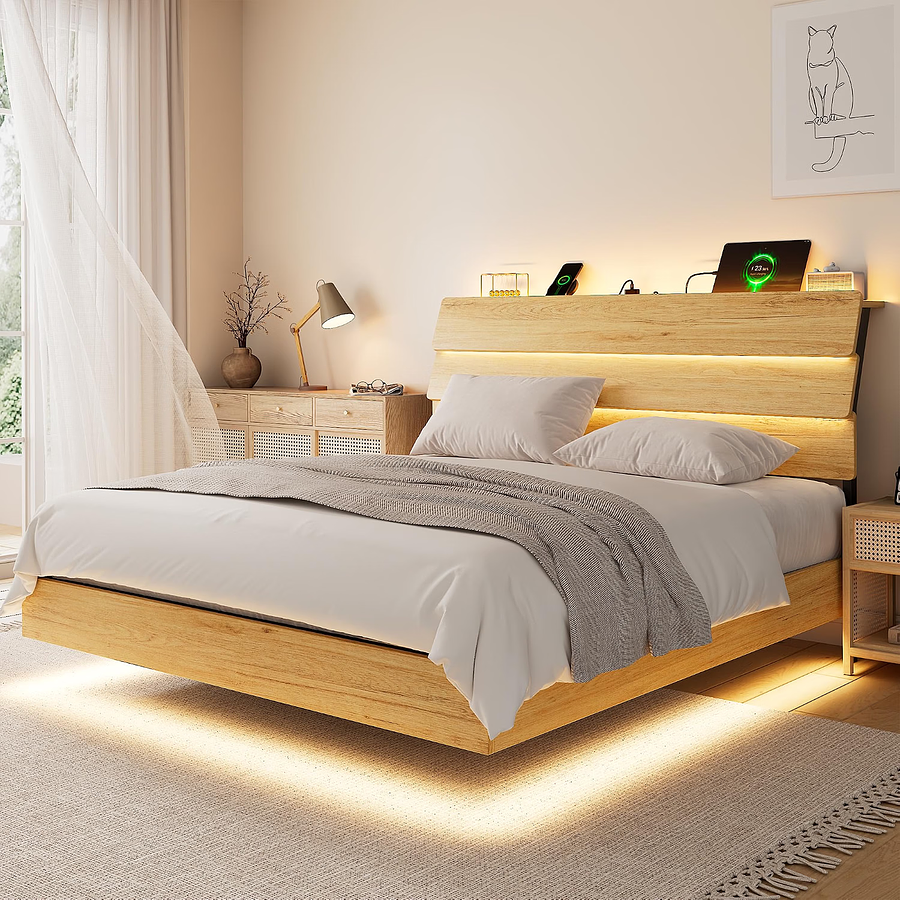 FLOTANTE, MADERA SOLIDA, LED, COLOR ROBLE — foto 1