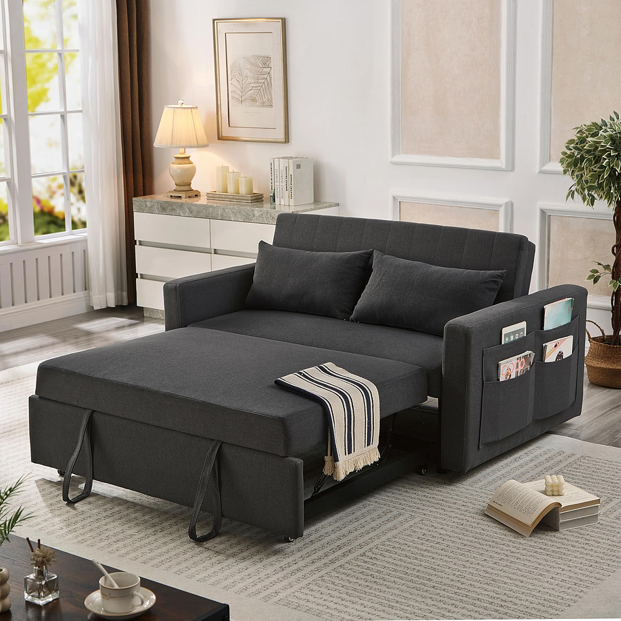 SOFA CAMA MATRIMONIAL, TELA DE LINO COLOR NEGRO — foto 1